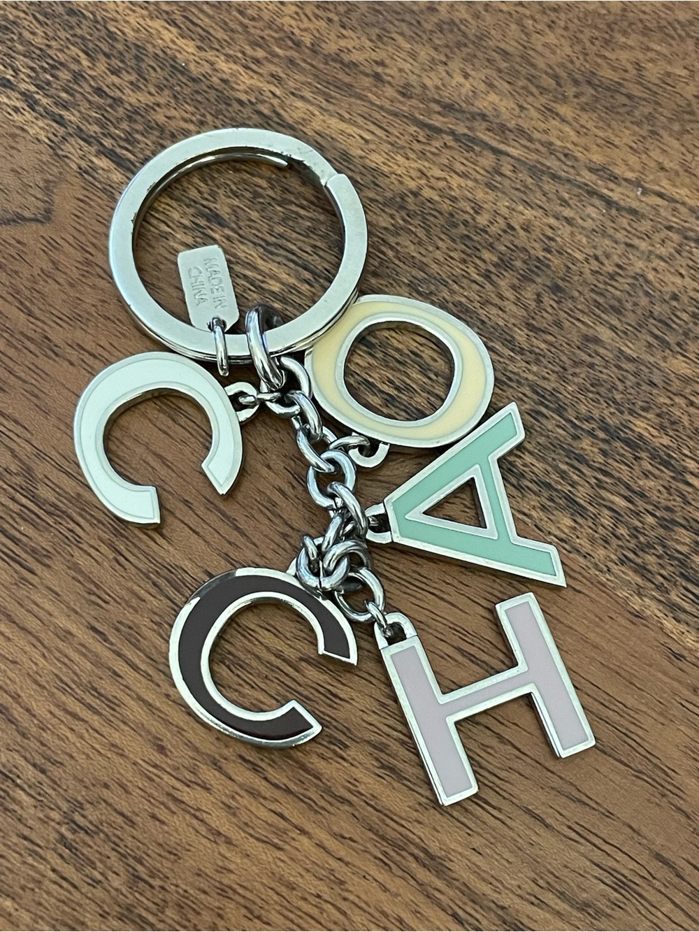 COACH Y2K Bag Charm Silver Tone Enameled Letters